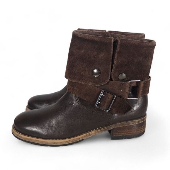 Clarks Volara Sky Fold Over Leather Suede Ankle Boots Brown Women's 8 - Picture 2 of 11